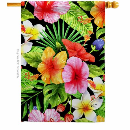 PATIO TRASERO Hibiscus Bush Floral Double-Sided Garden Decorative House Flag, Multi Color PA3910321